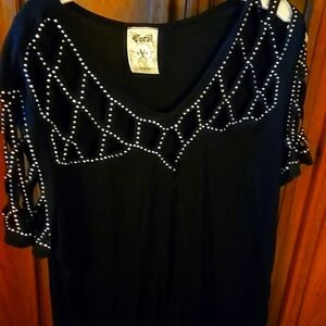 Women's black cut out rhinestone top